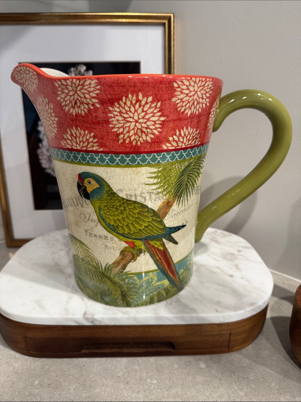 Certified International Parrot Pitcher by Suzanne Nicoll